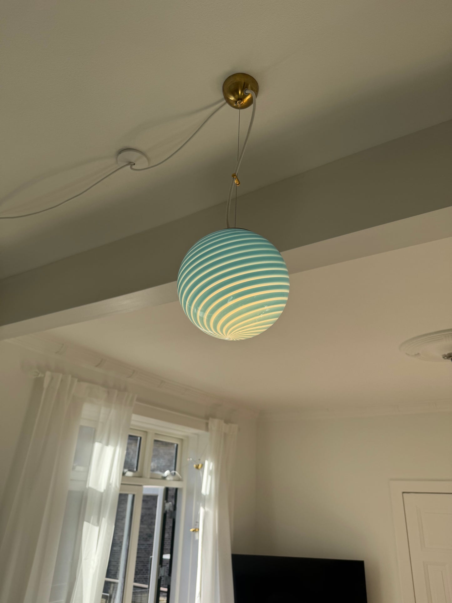 Murano pendel i blå swirl, 20 cm (på forespørgsel)