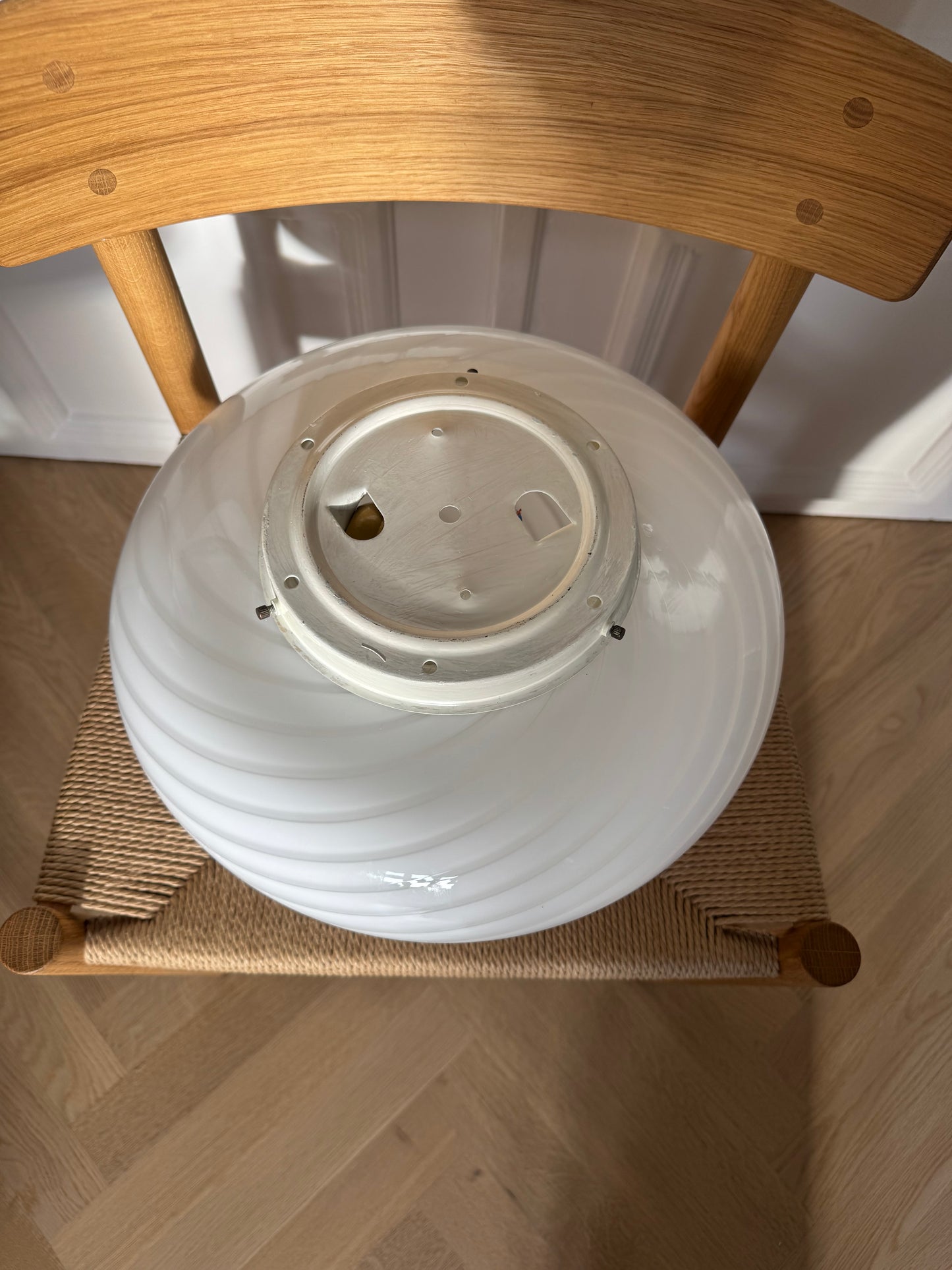 Vintage Murano plafond med hvid klassisk swirl, 38 cm