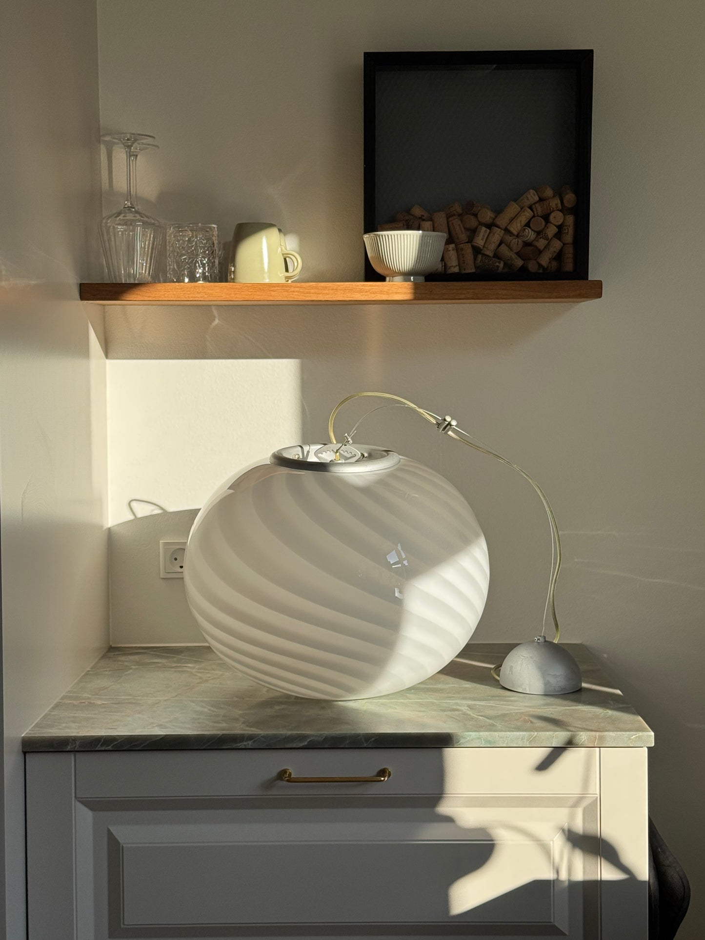 Kæmpe vintage Murano pendel med klassisk swirl, 45 cm