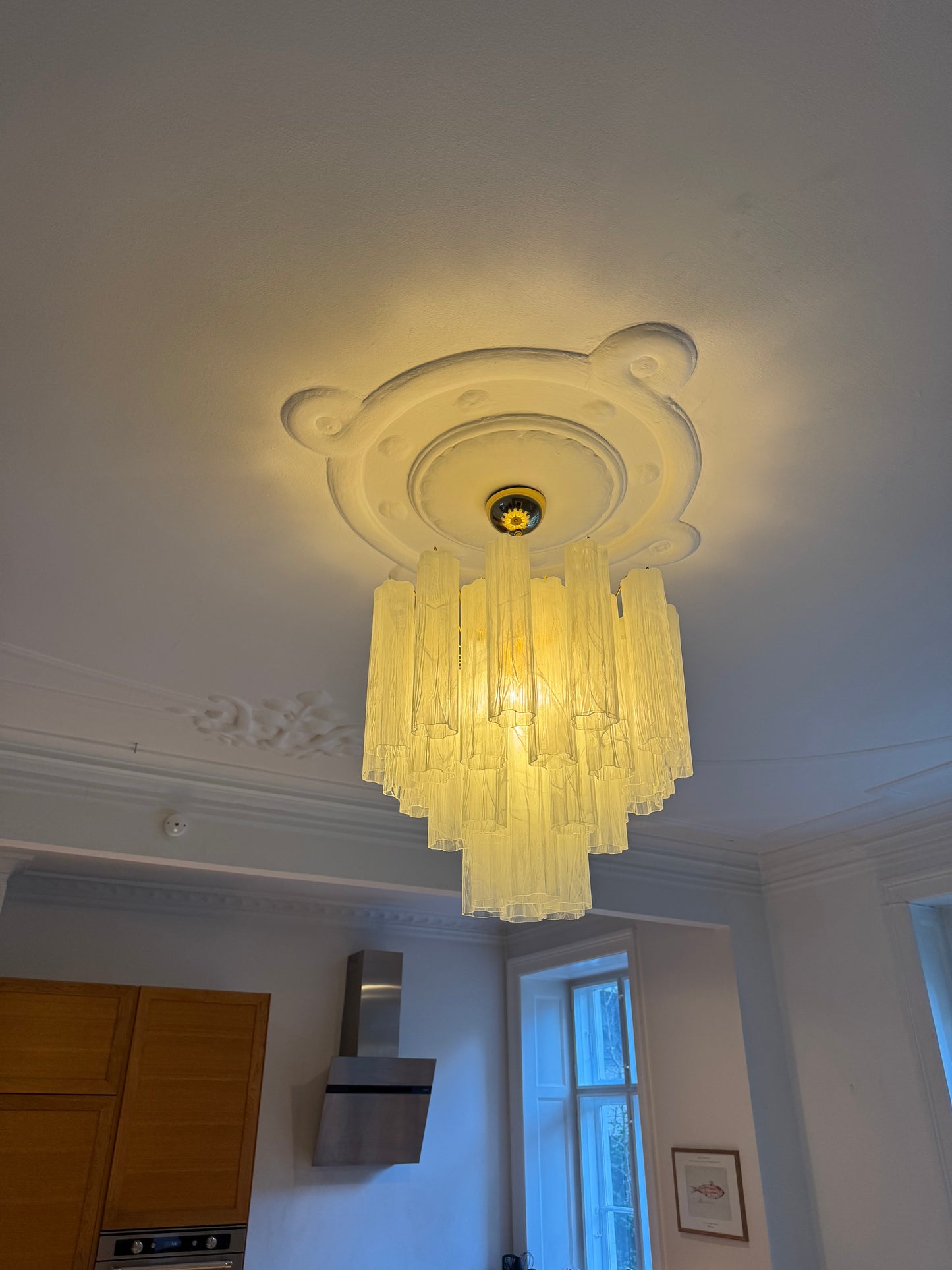 Murano lysekrone | Tuber | 36 glas | Hvid alabaster