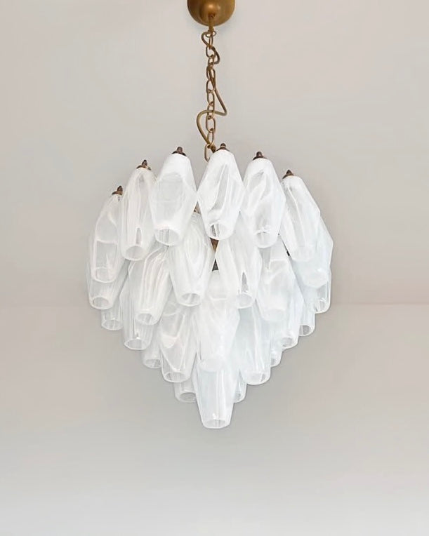 Murano lysekrone | Poliedri | 32 glas | Hvid alabaster