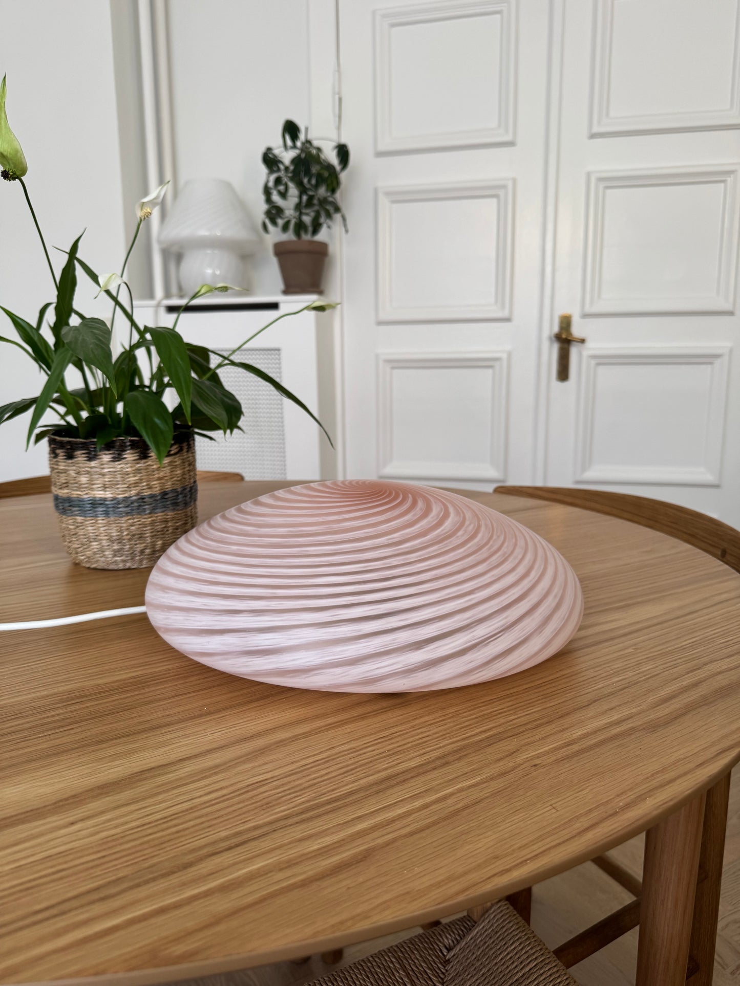 Murano plafond i lyserød klassisk swirl, 35 cm
