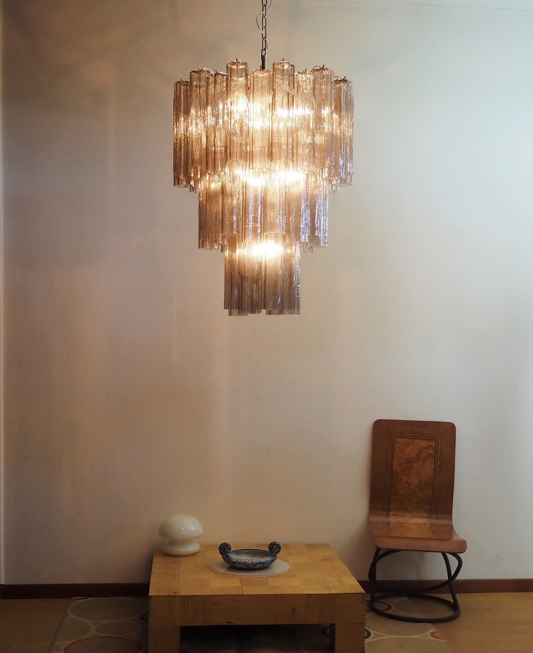 Murano Chandelier | Tuber | 48 Glass Pieces | Smoke-colored Glass