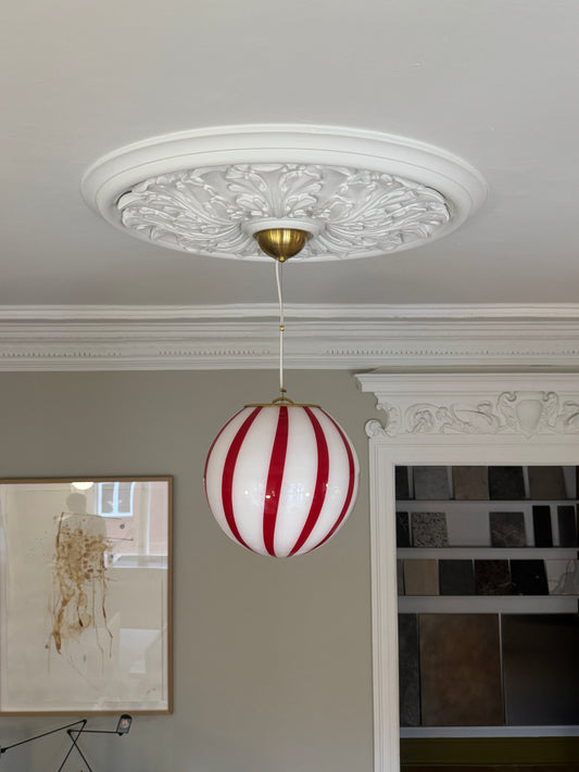 Murano candy pendel rød/hvid swrl, 30 cm