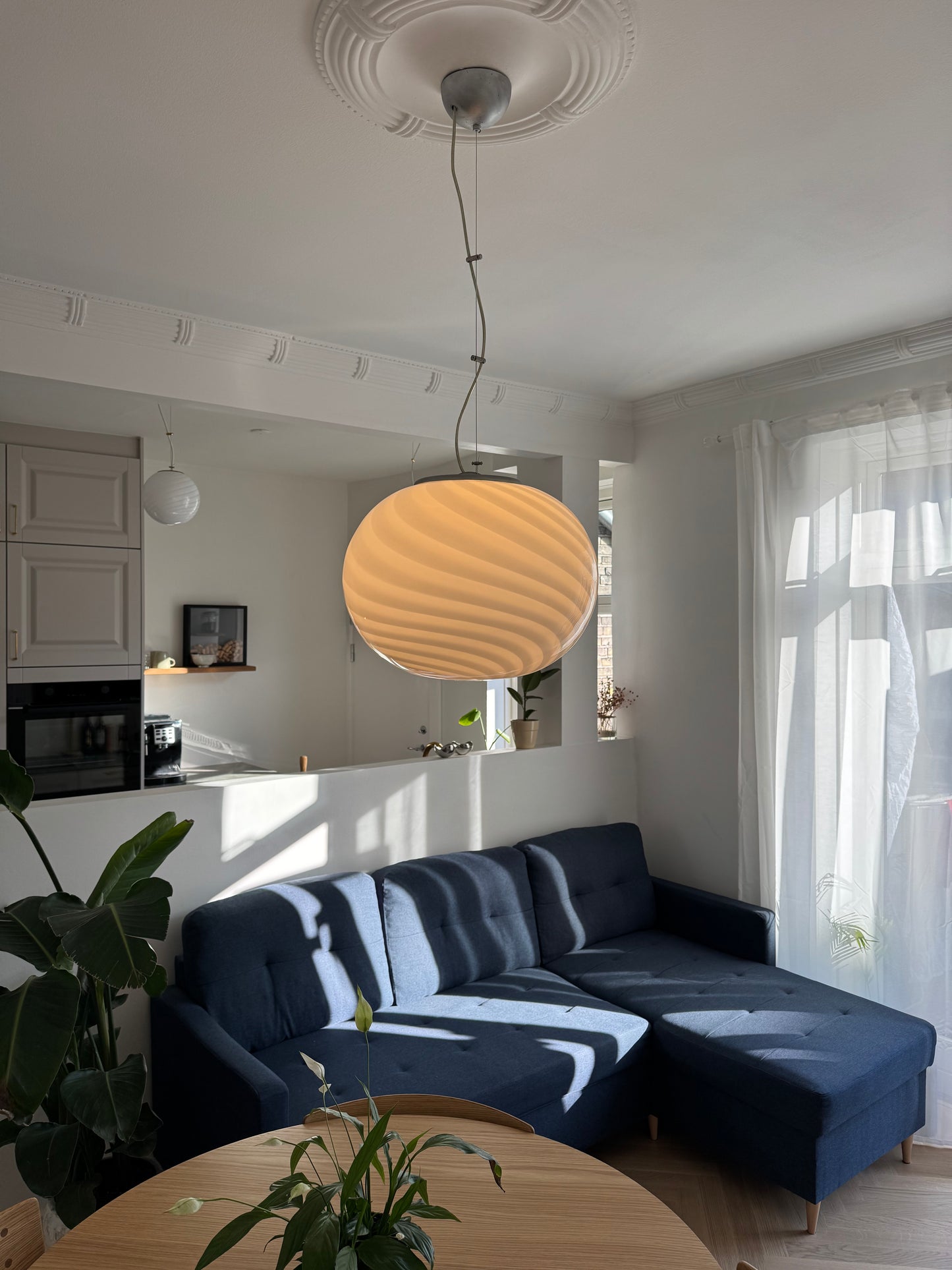 Kæmpe vintage Murano pendel med klassisk swirl, 45 cm