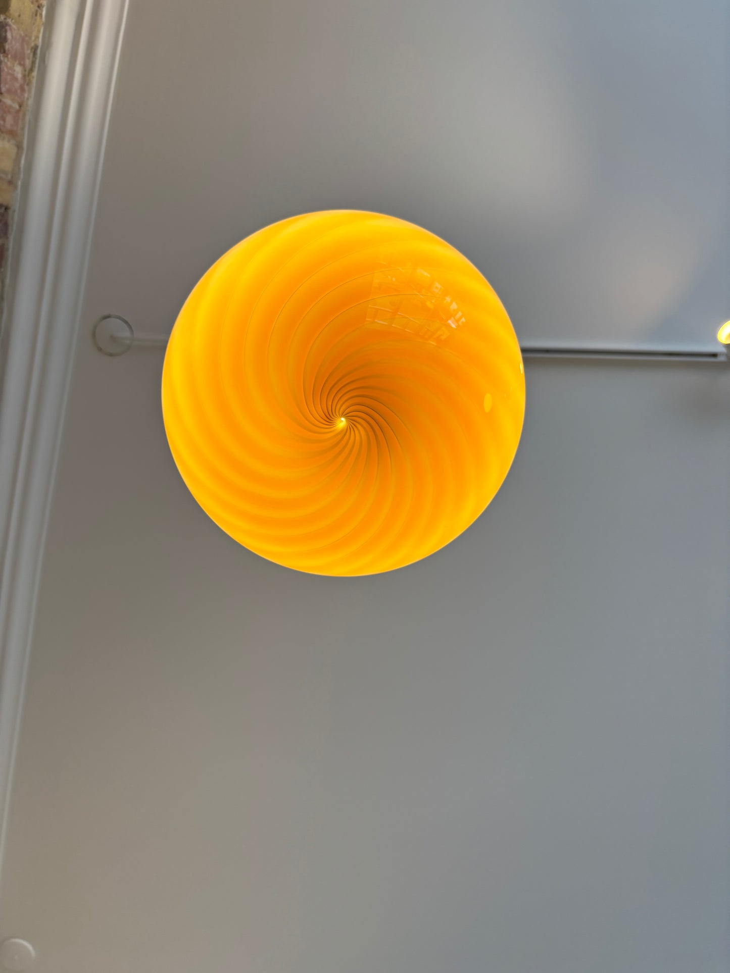 Murano pendant lamp with amber/dark yellow swirl, 30 cm