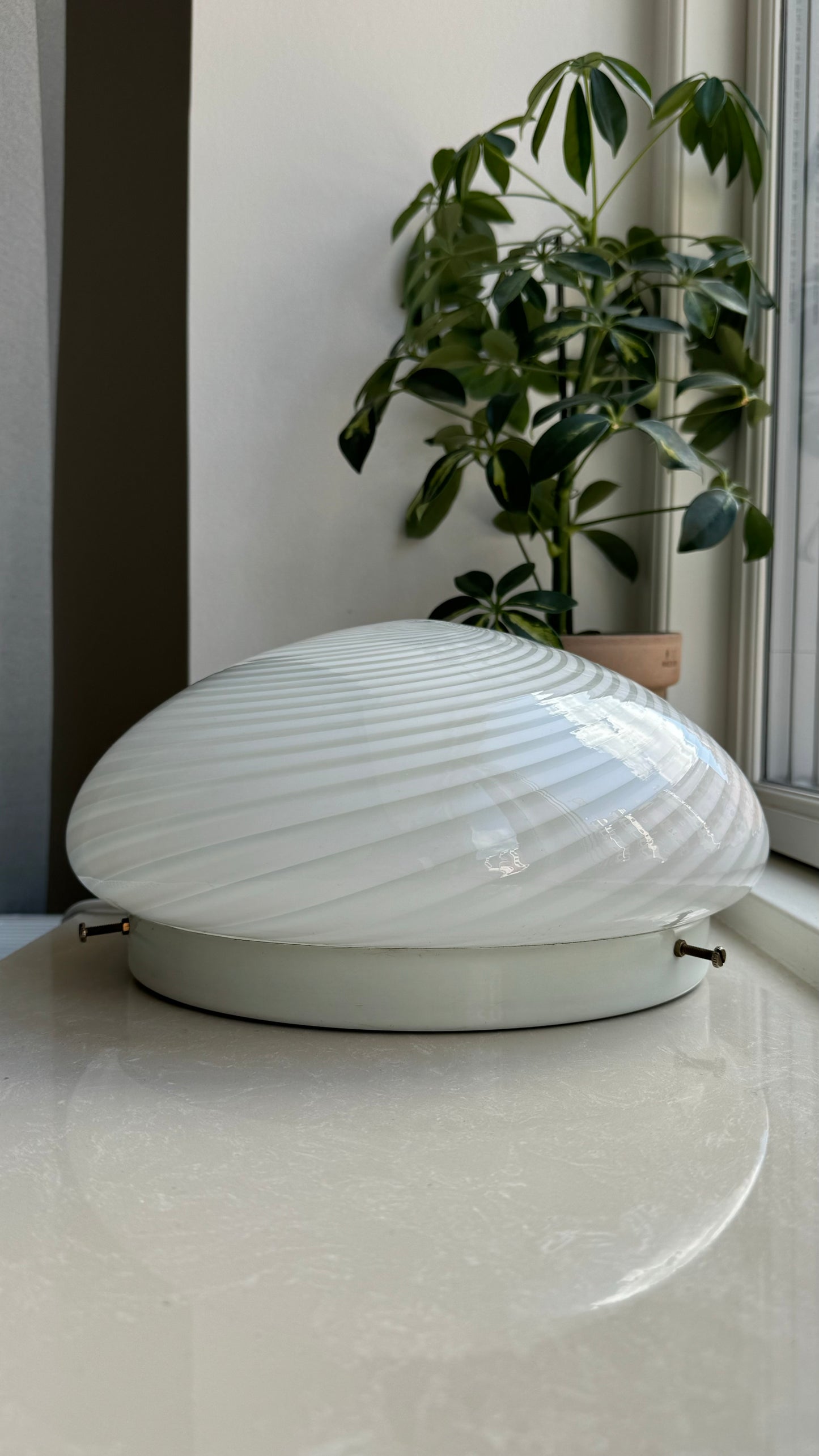 Beautiful vintage Murano ceiling lamp in white swirl, 30 cm