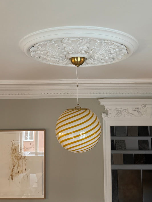 Hvid og gul Murano bolche pendel lampe, 30 cm