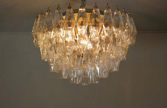 Murano Chandelier | Poliedri | 84 Glasses | Clear Glass
