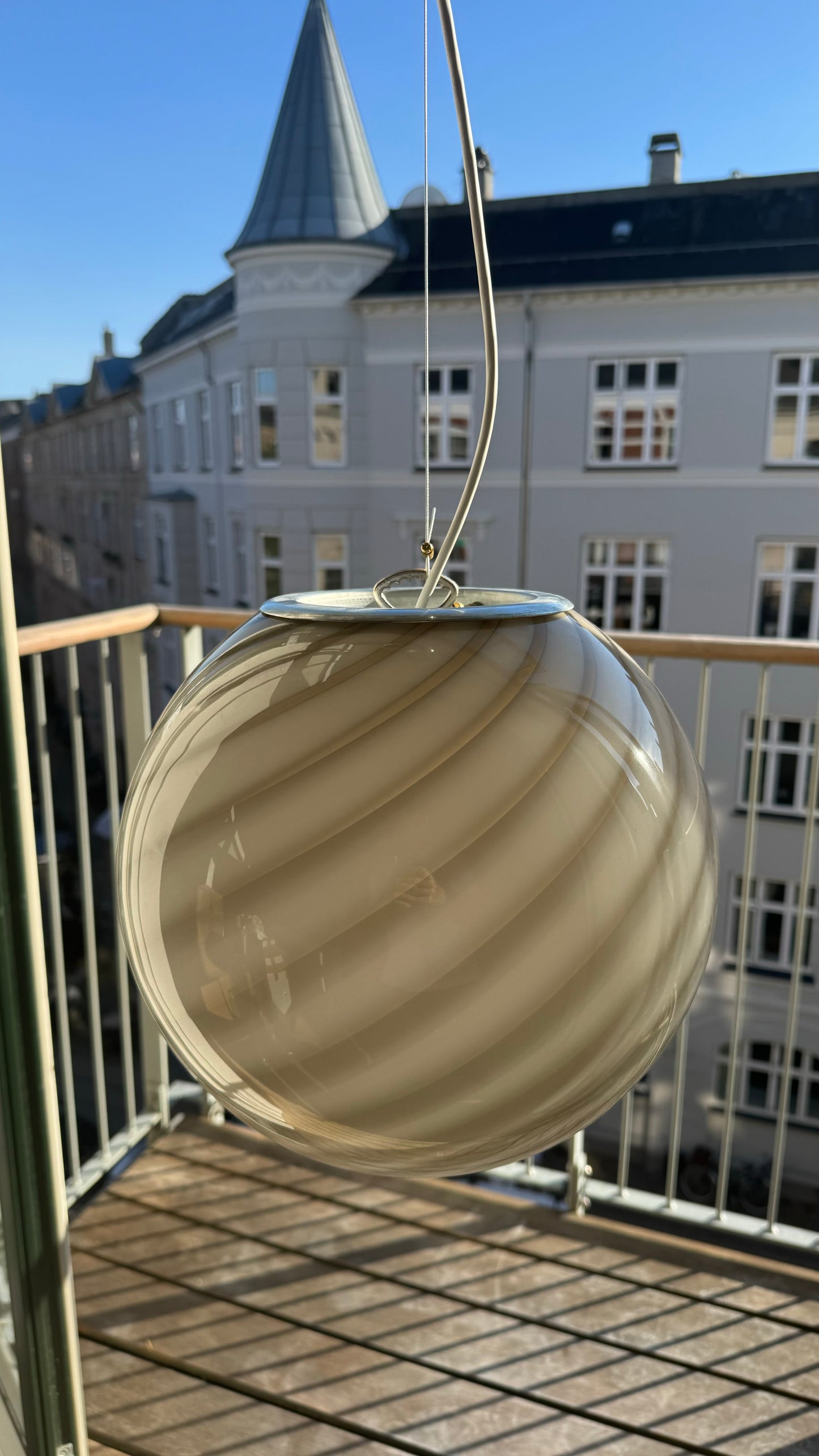 Murano pendel lampe i grå og hvid swirl, 30 cm (På forespørgsel)