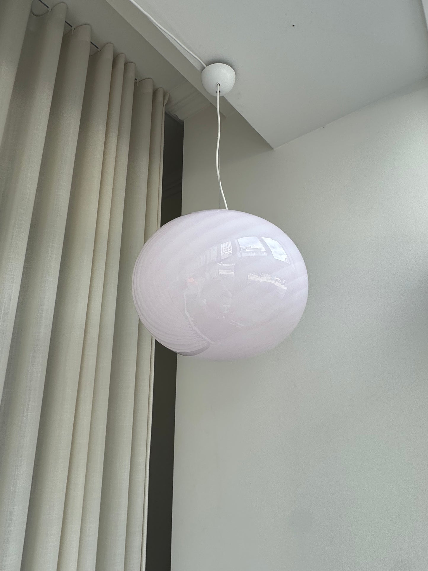 Oval pink candy Murano pendant lamp, 40 cm