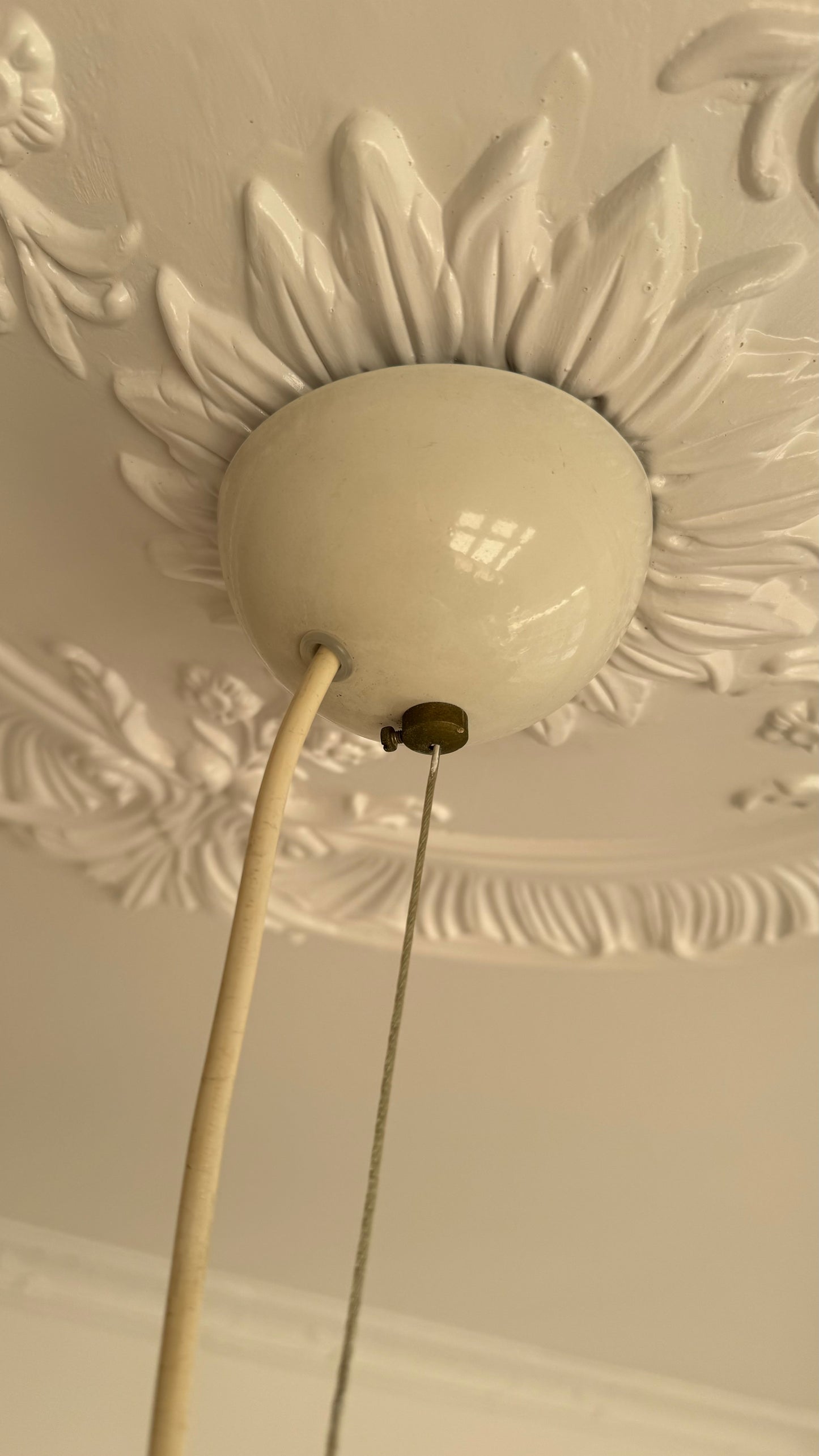 Hvid vintage oval Murano pendel lampe, 40 cm