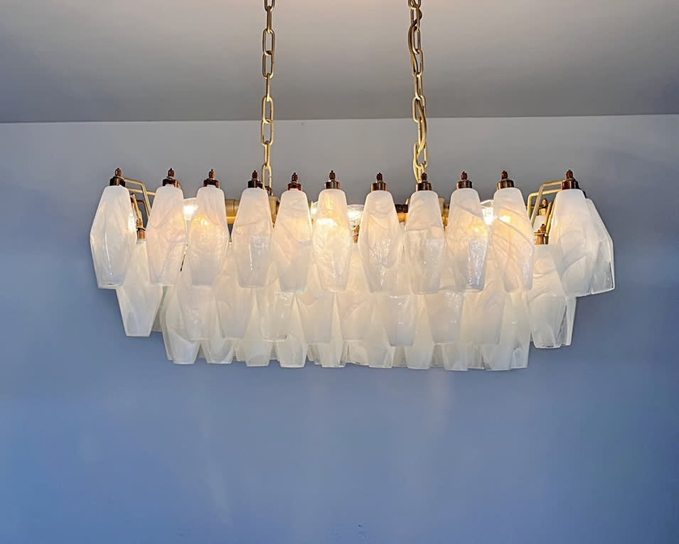 Murano lysekrone | Poliedri | 84 glas | Hvid alabaster