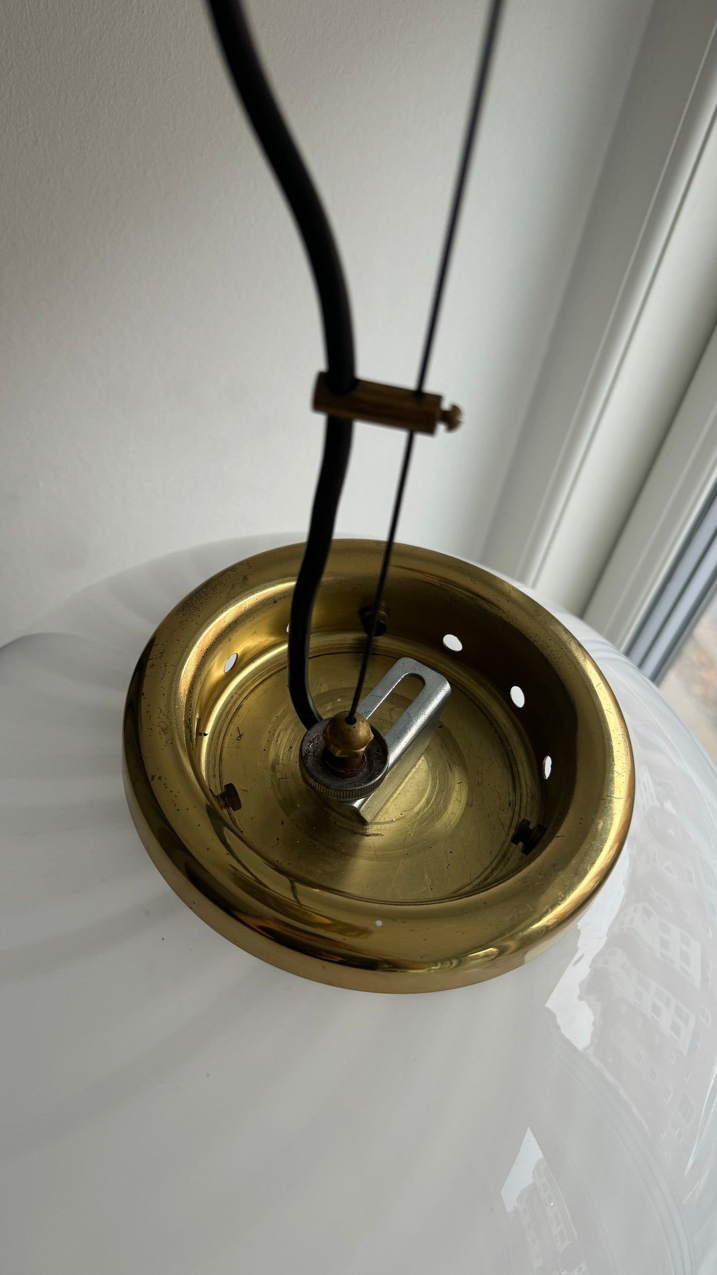 Murano pendel med hvid swirl, 40 cm (RESERVERET)