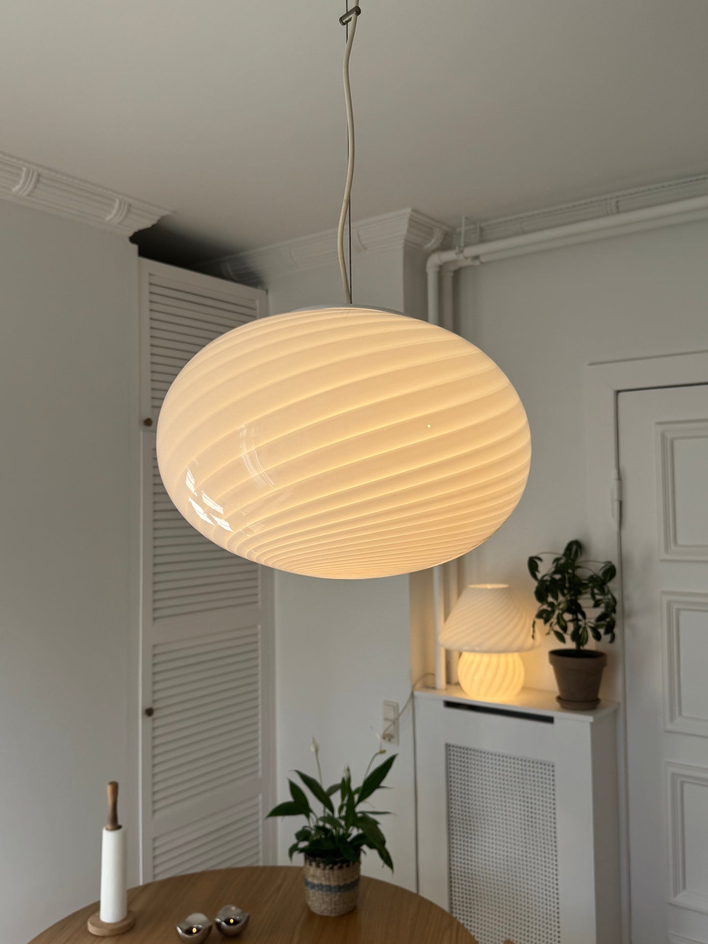 Hvid Murano pendel med hvid top, 40 cm