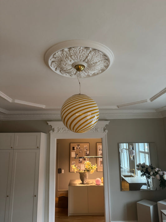 Hvid og gul Murano bolche pendel lampe, 40 cm (på forespørgsel)