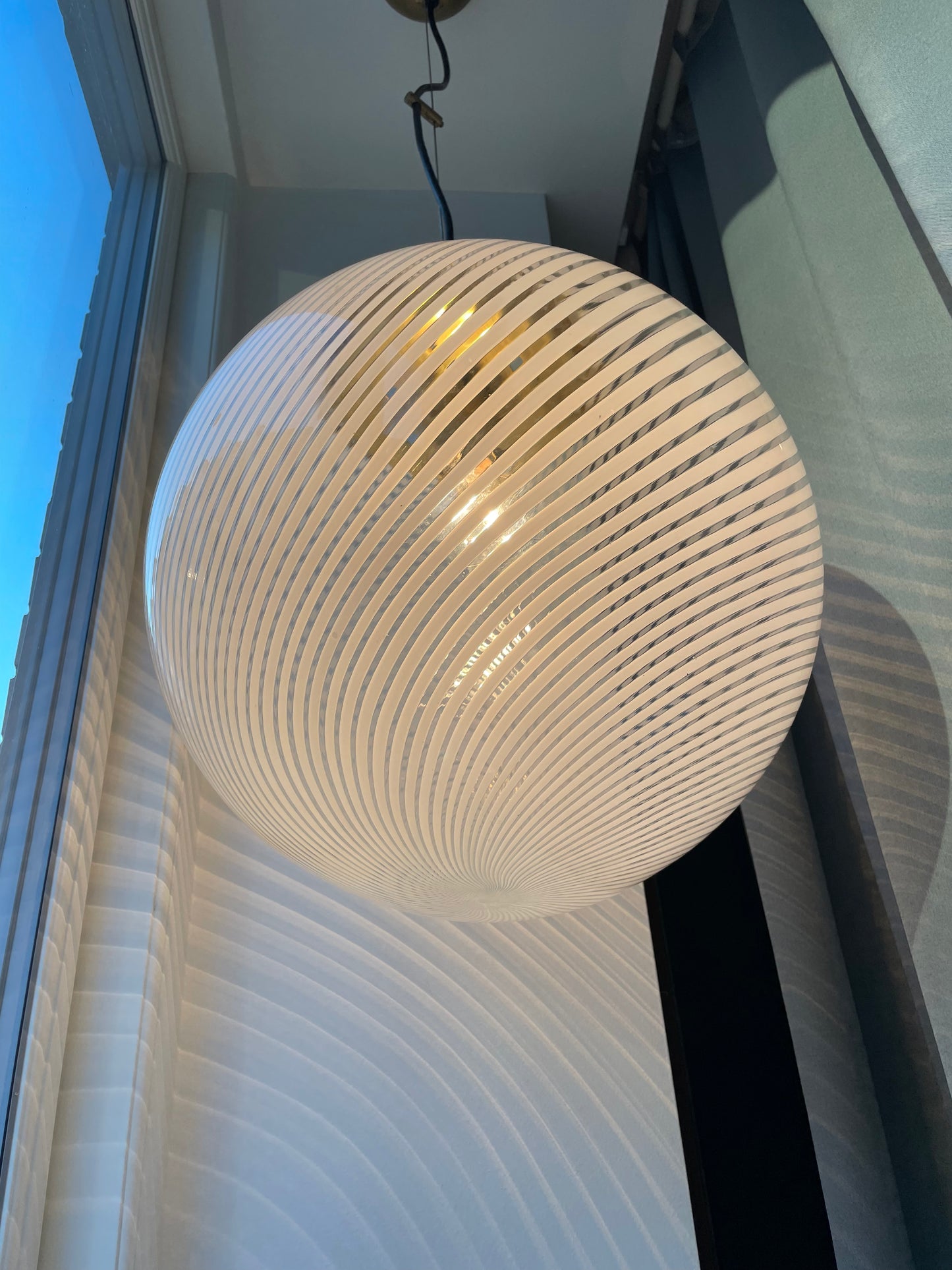 Murano pendel gennemsigtig i hvid swirl, 40 cm