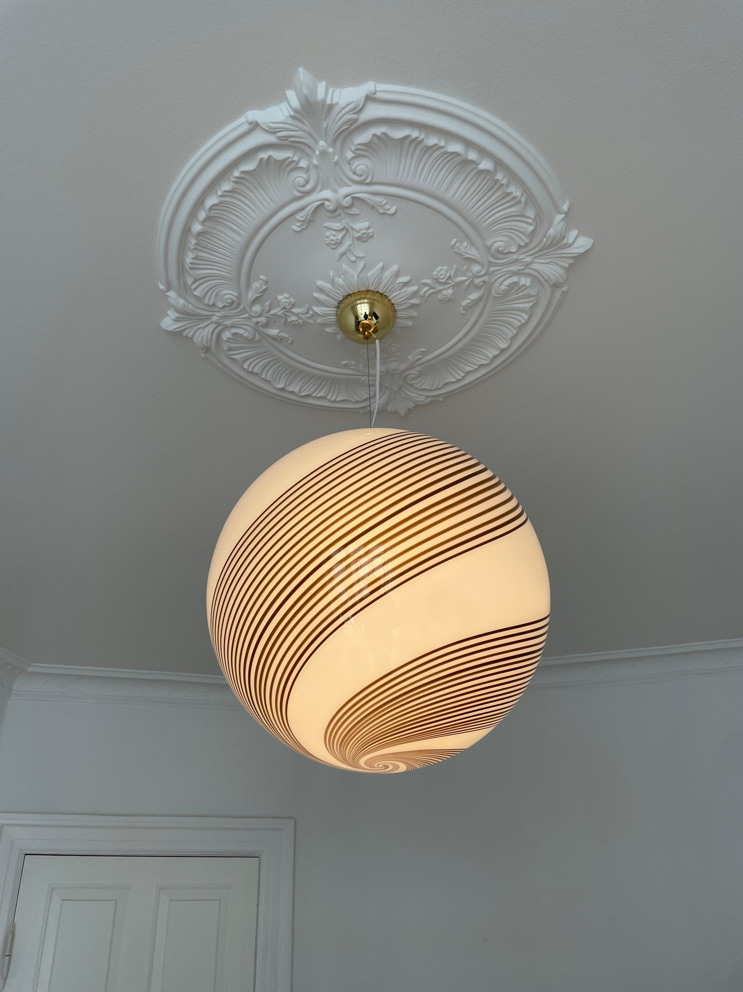 Vintage Murano pendant lamp with brown swirl, 45 cm
