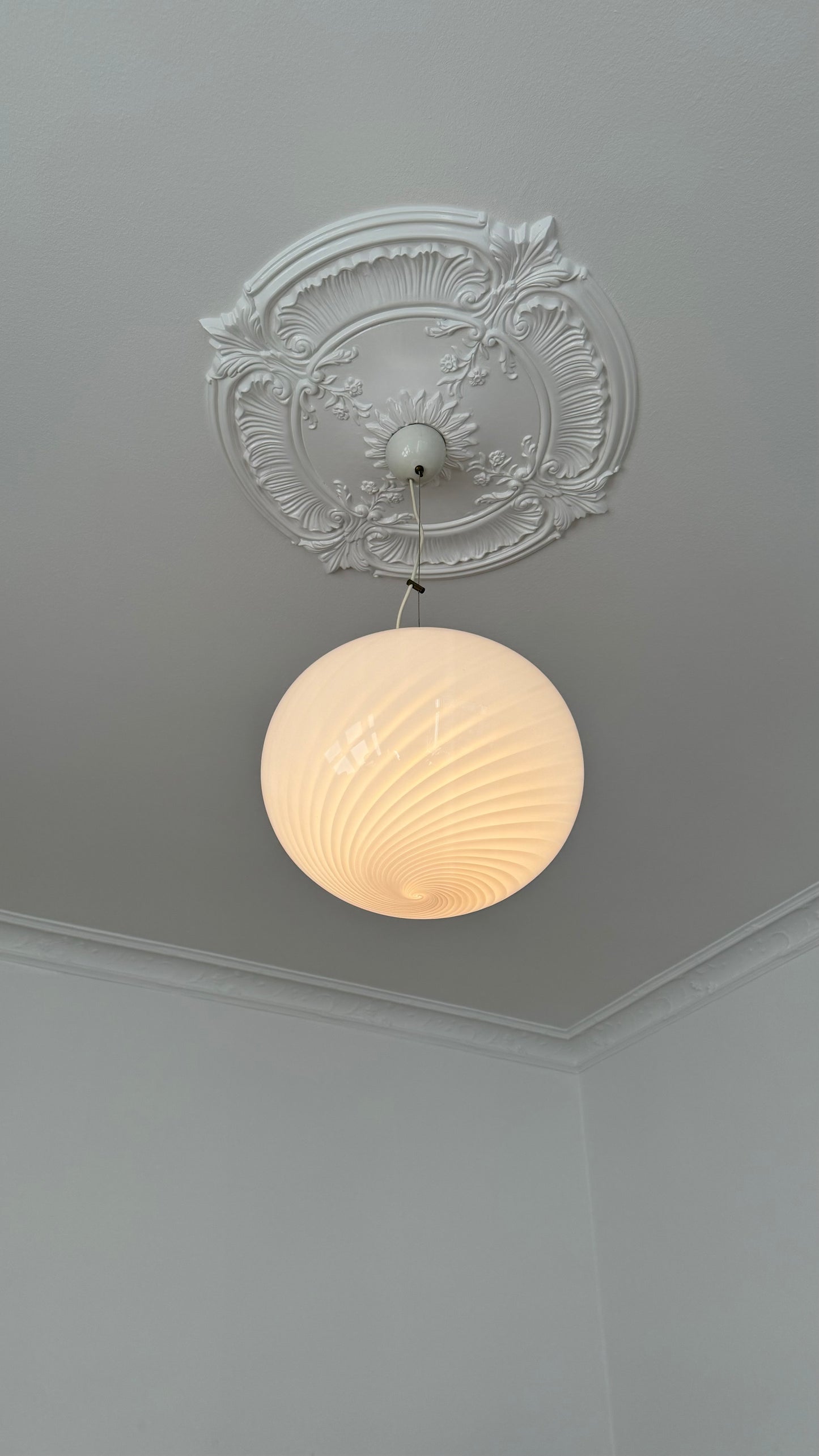 Hvid vintage oval Murano pendel lampe, 40 cm