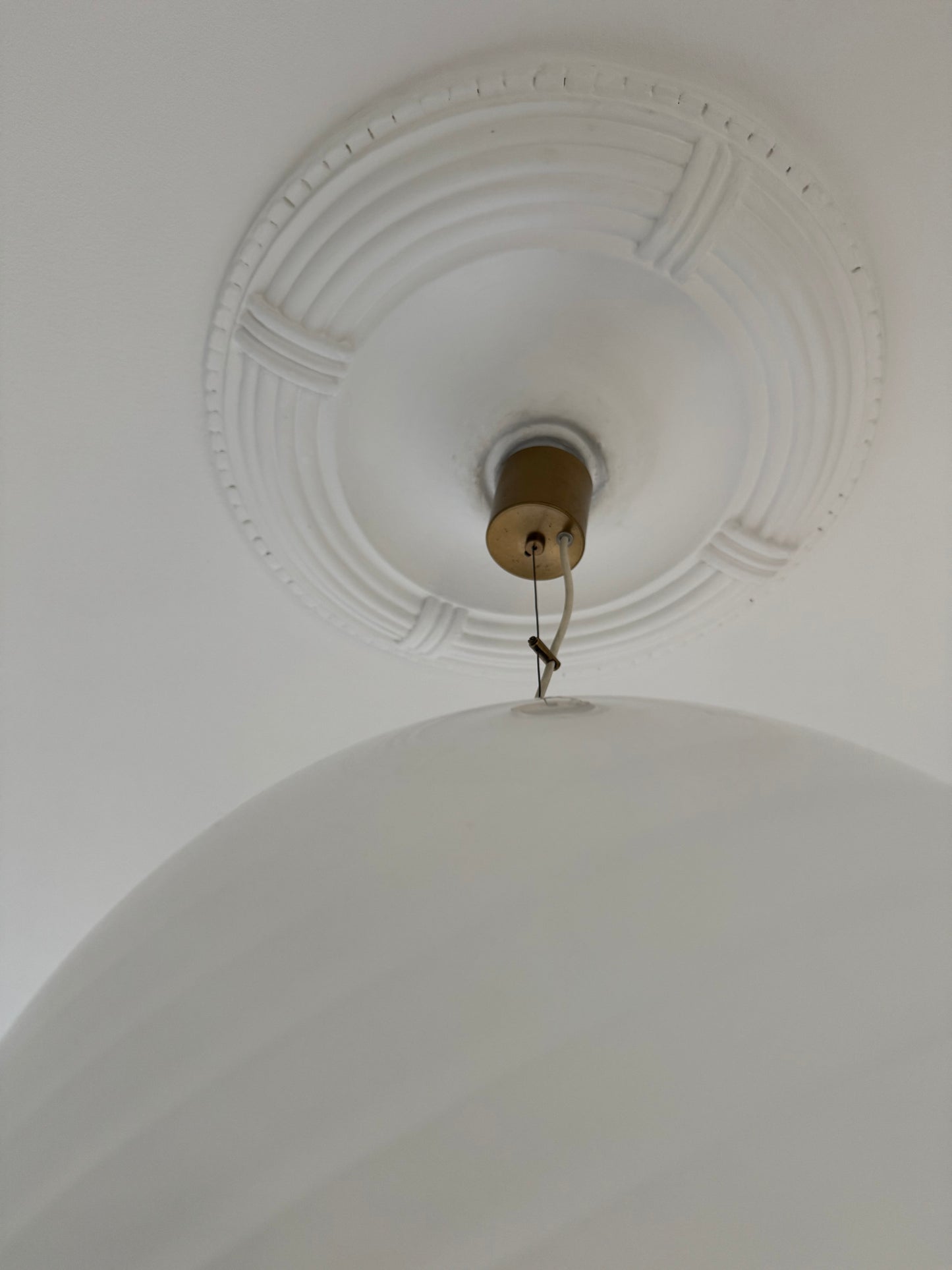 Kæmpe vintage Murano pendel i hvid swirl, 45 cm