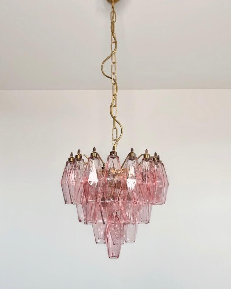 Murano lysekrone | Poliedri | 32 glas | Lyserød