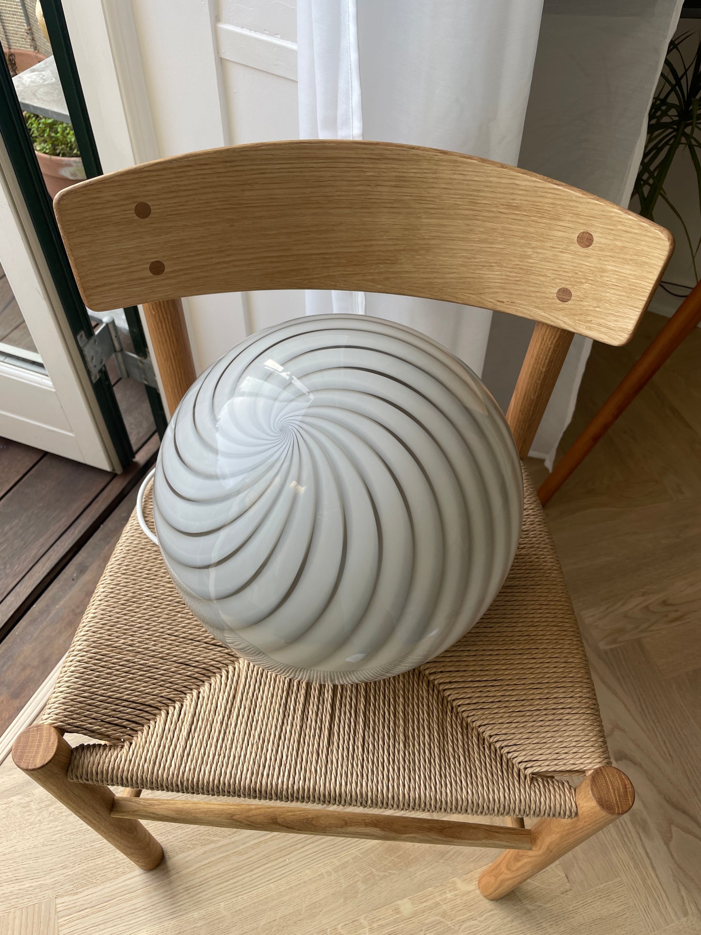Murano pendel lampe i grå og hvid swirl, 30 cm (På forespørgsel)