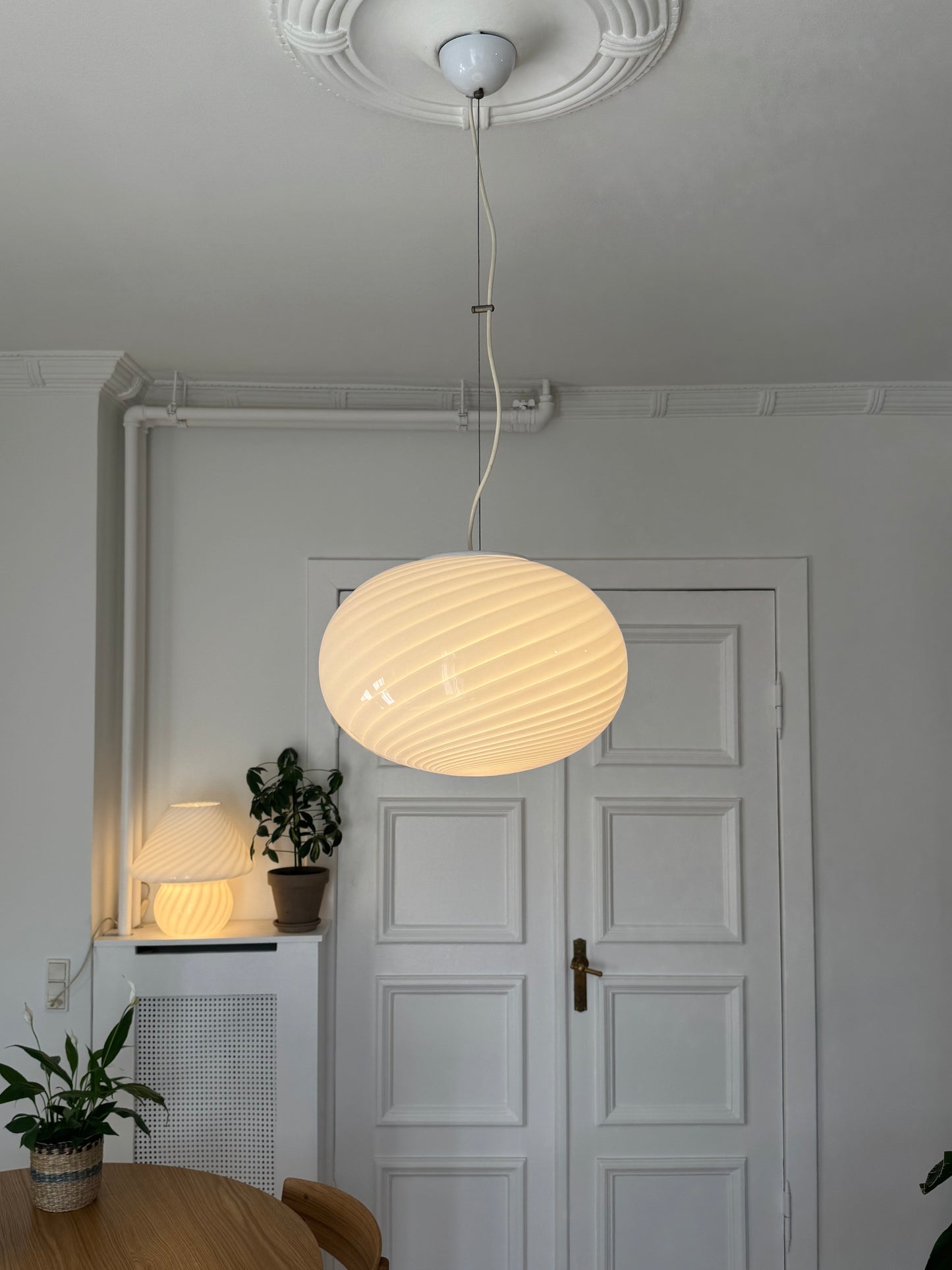 Hvid Murano pendel med hvid top, 40 cm