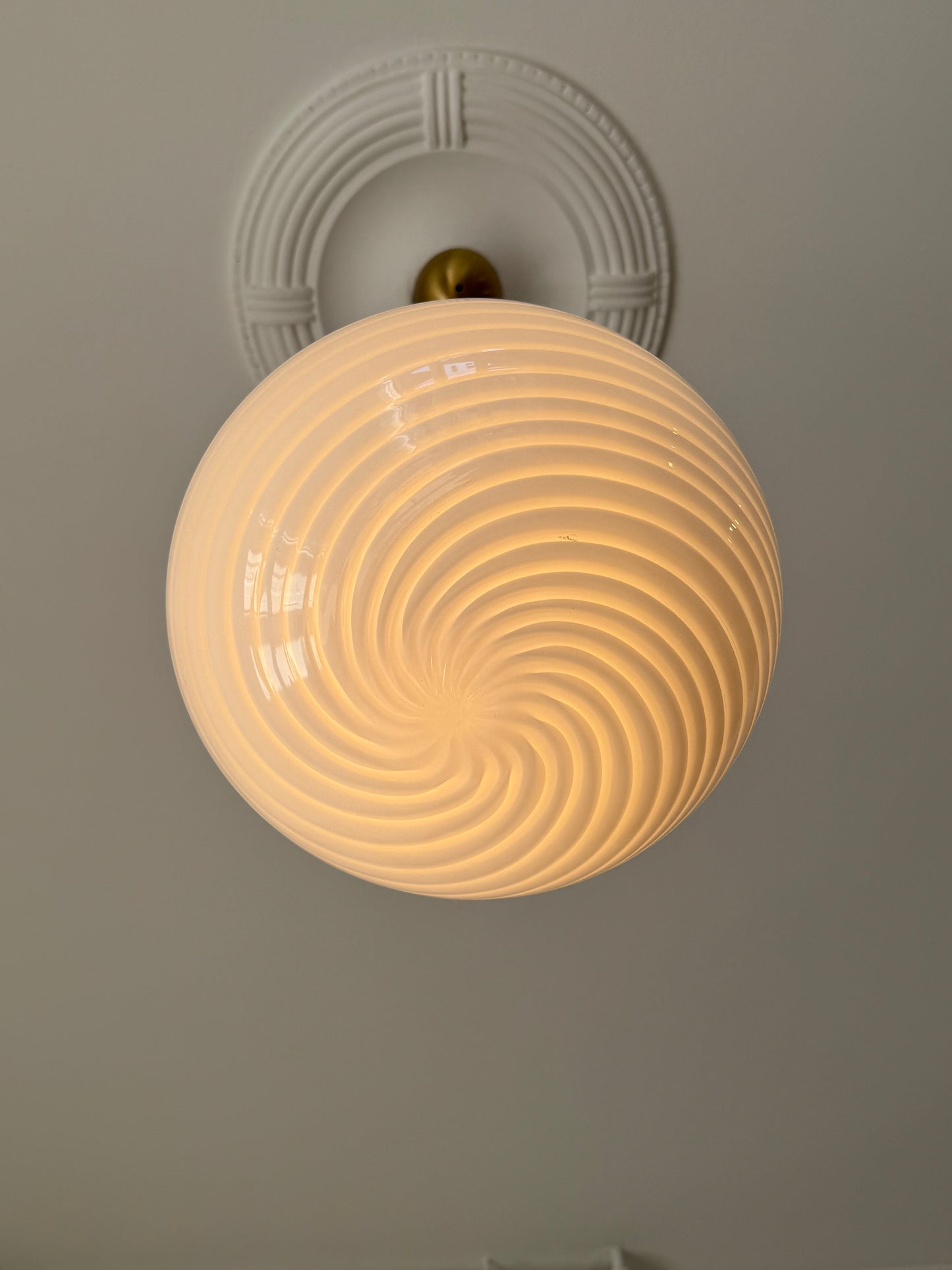 Murano pendel med hvid swirl, 35 cm