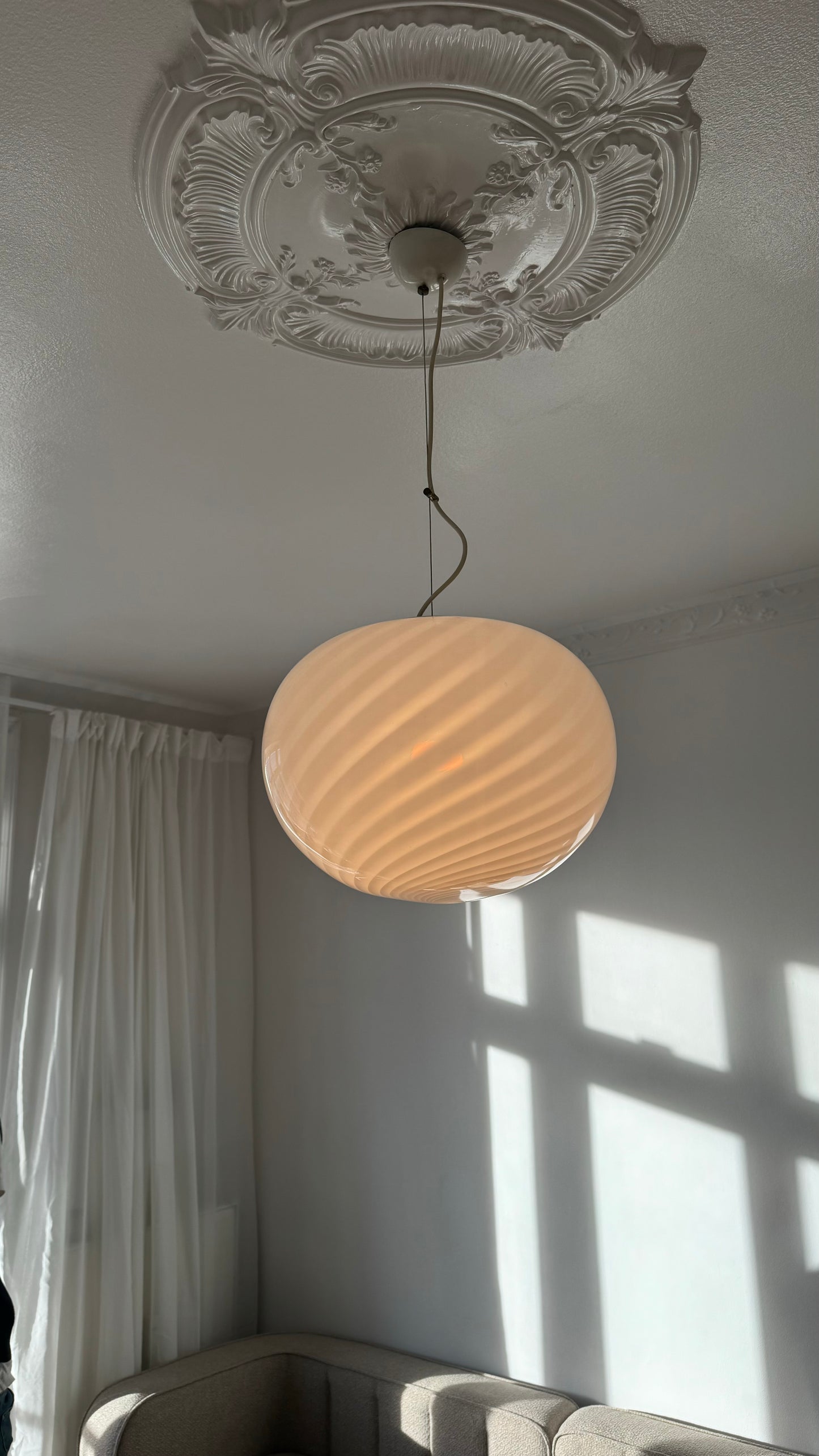 Hvid vintage oval Murano pendel lampe, 40 cm