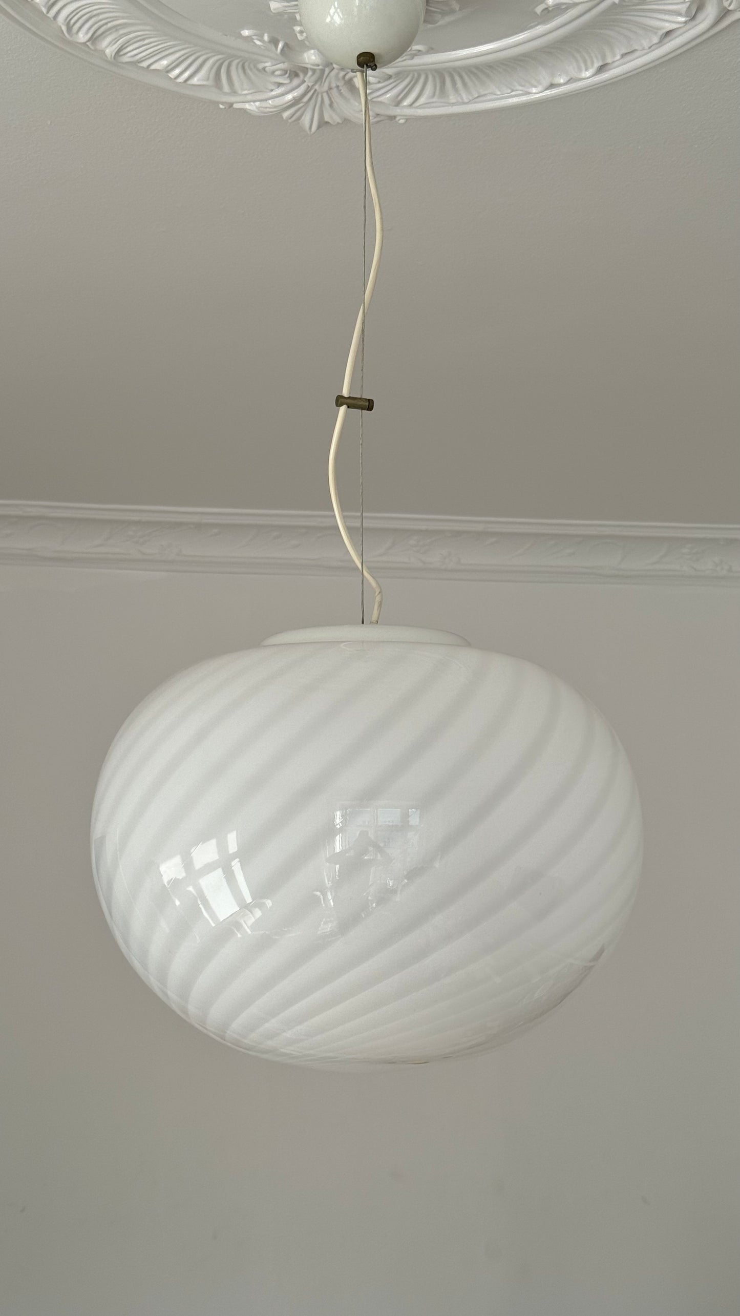 Hvid vintage oval Murano pendel lampe, 40 cm