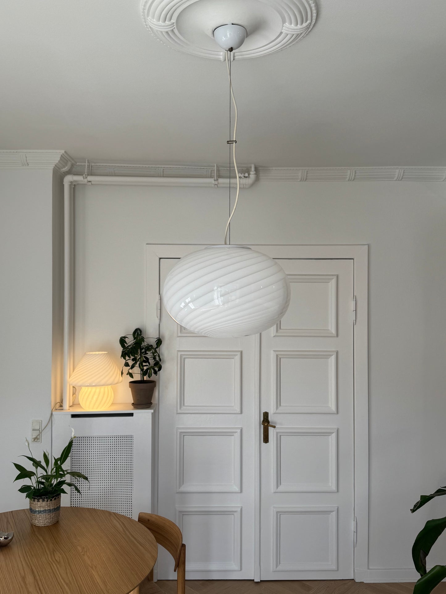Hvid Murano pendel med hvid top, 40 cm