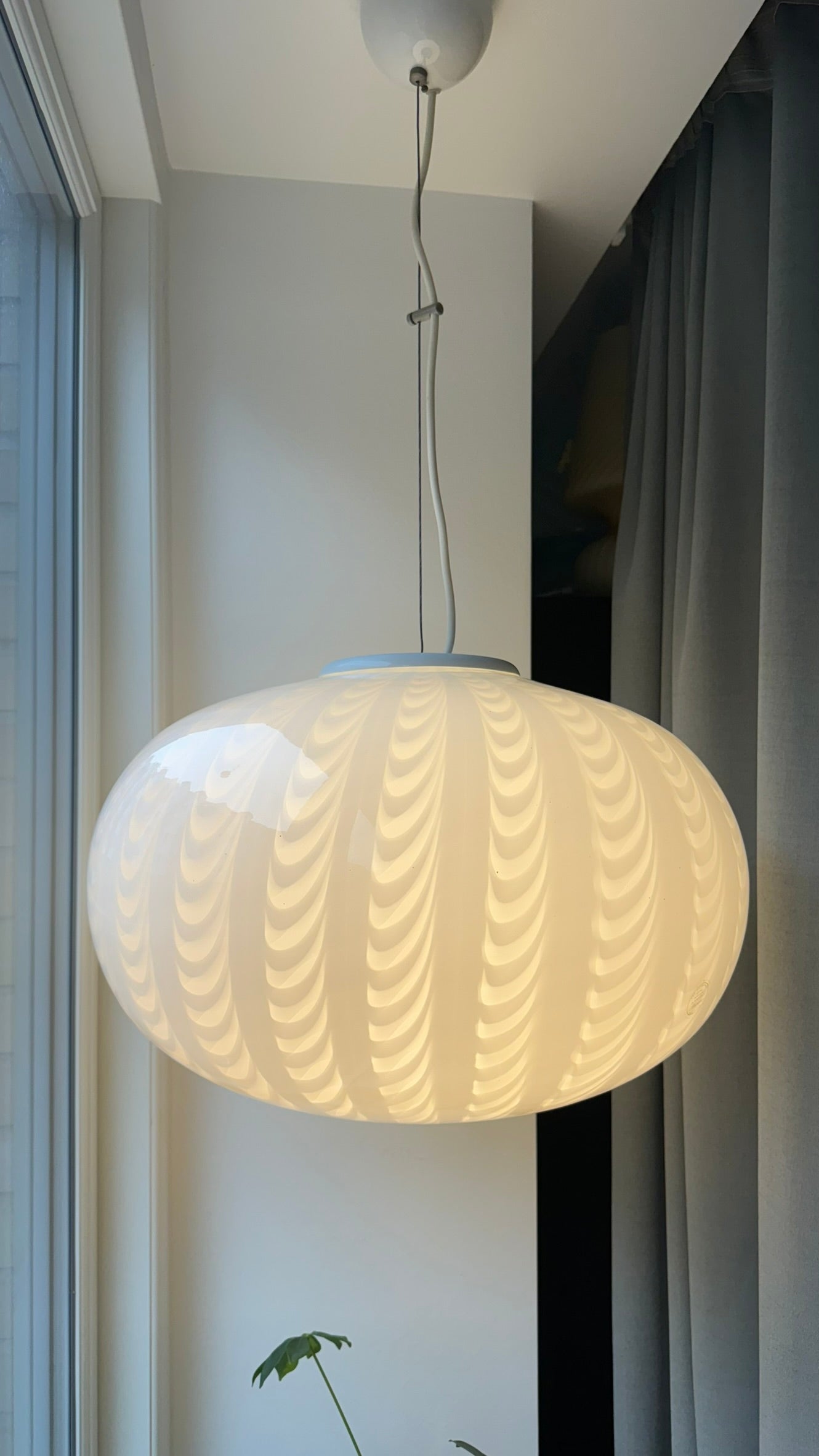 Murano pendel oval i peacock mønster, 45 cm