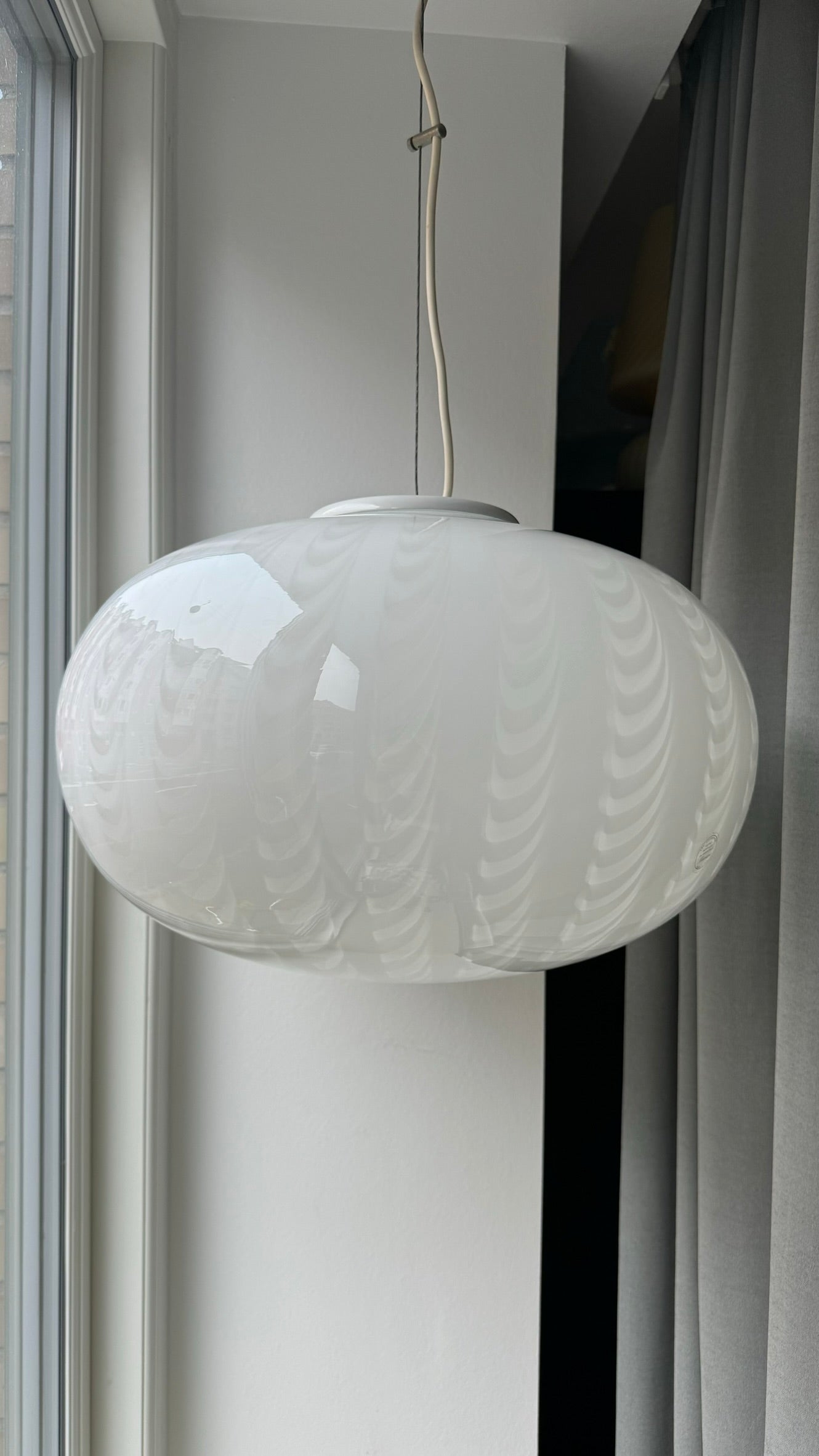 Murano pendel oval i peacock mønster, 45 cm