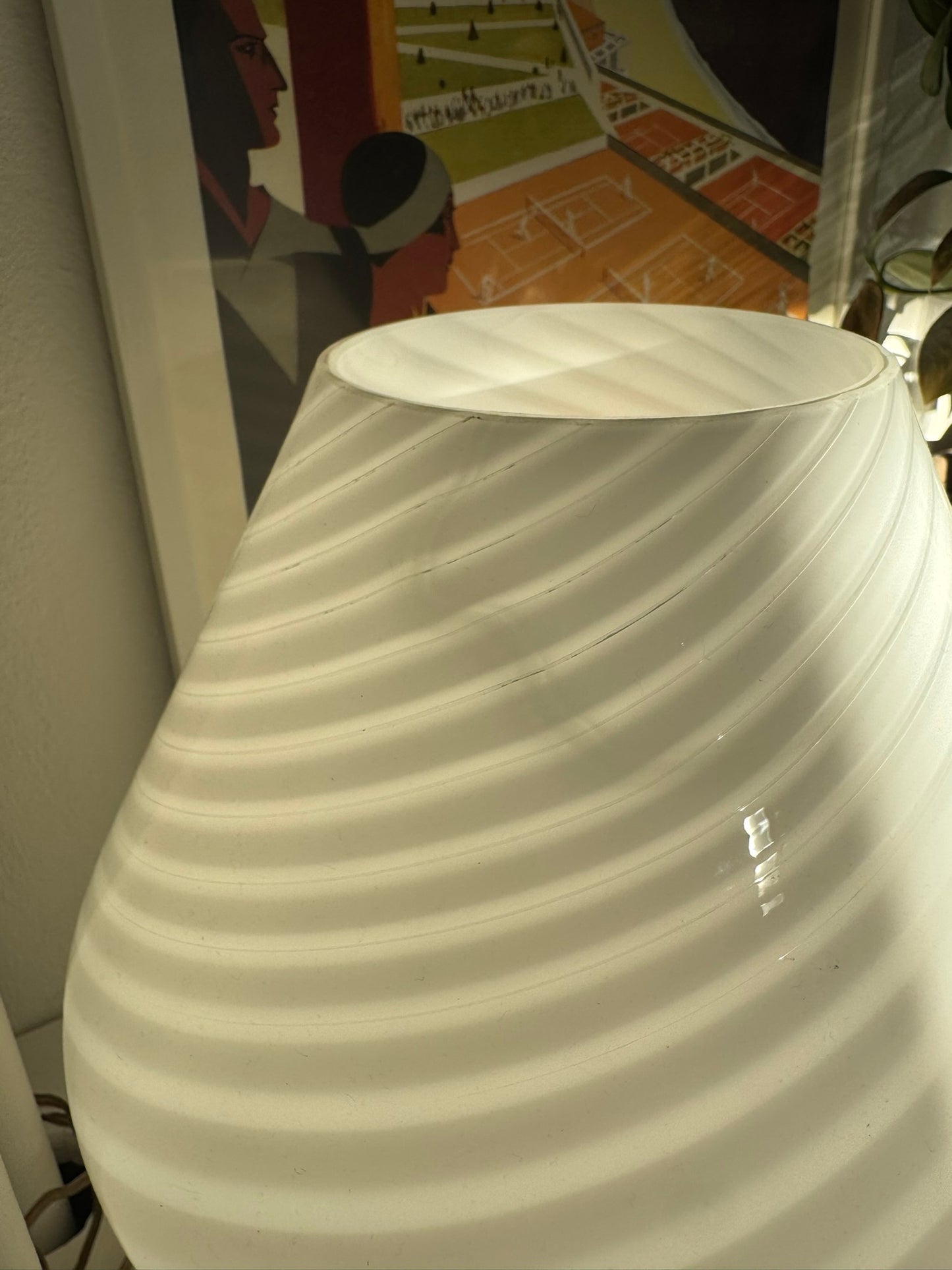 Vintage Murano mushroom i klassisk hvid swirl, 27 cm