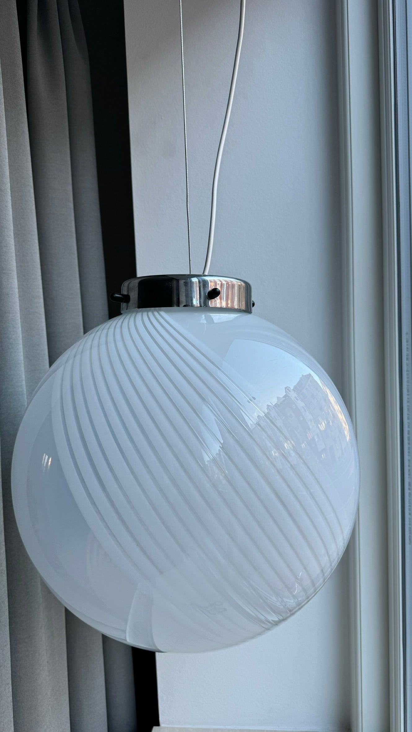 Stor rund Vintage Murano pendel m. transparent glas, 45 cm