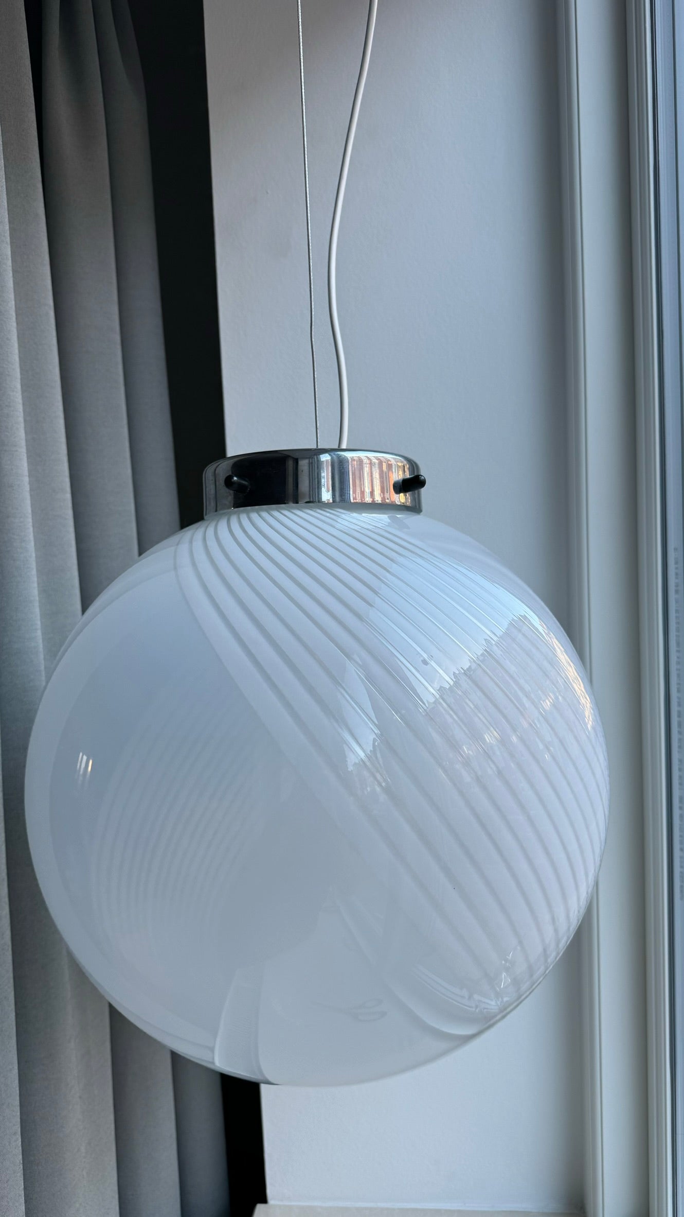 Stor rund Vintage Murano pendel m. transparent glas, 45 cm