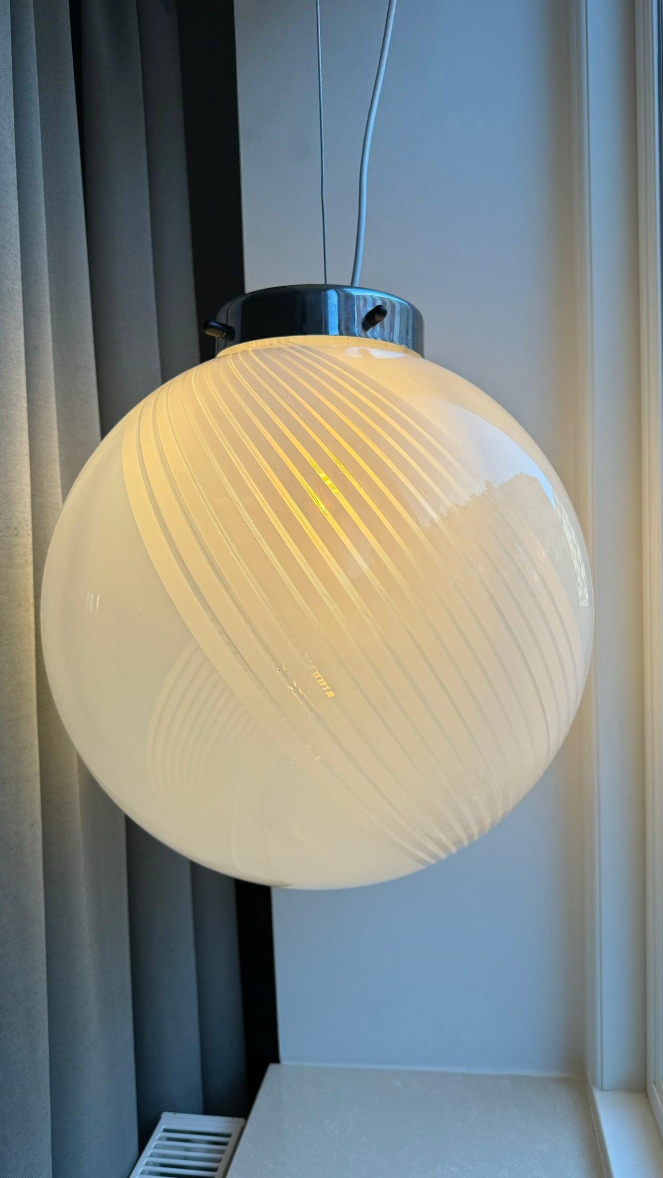 Stor rund Vintage Murano pendel m. transparent glas, 45 cm