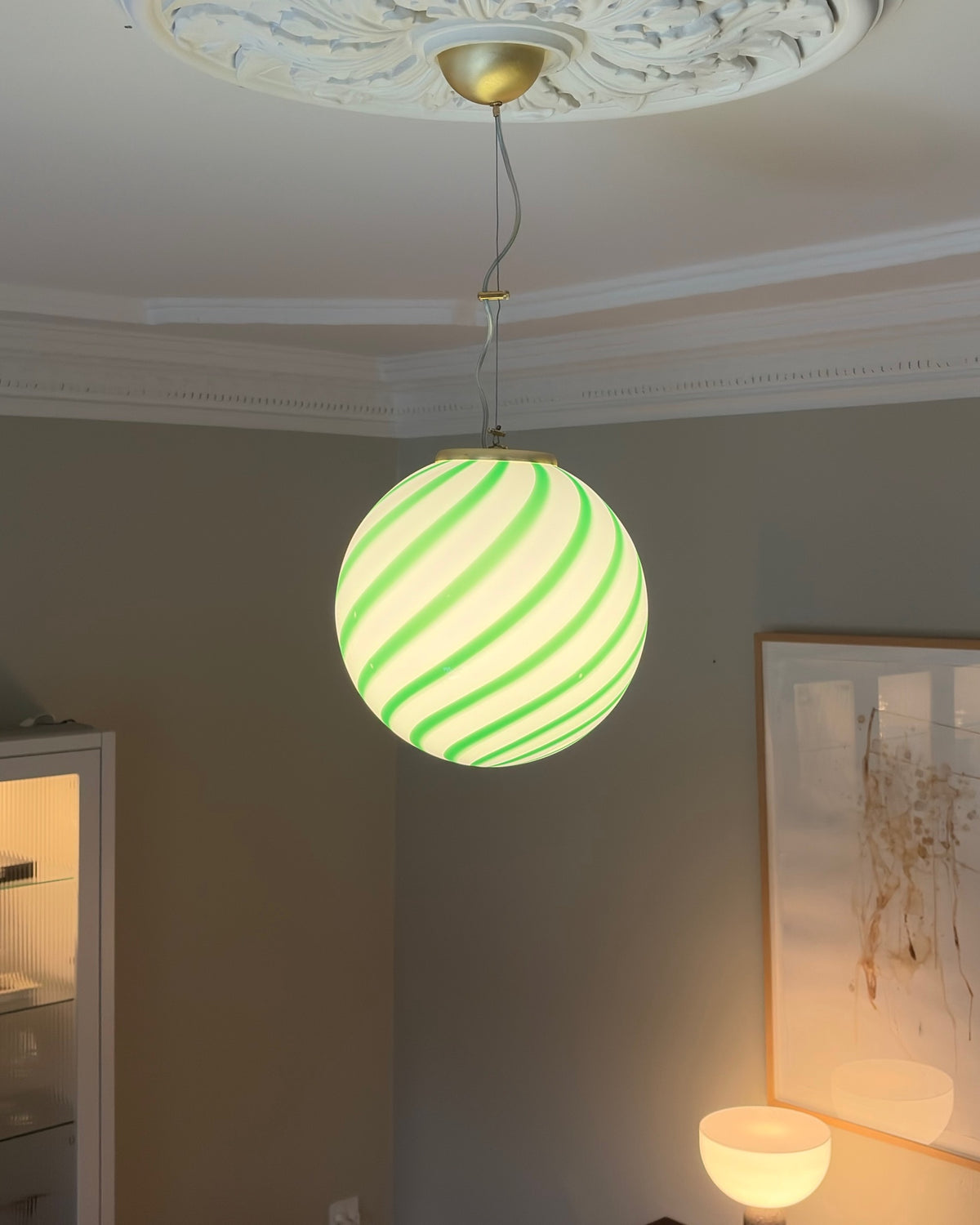 Grøn swirl candy Murano pendel, 30 cm