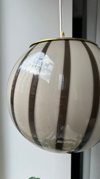 Murano round pendant with brown and gray vertical swirl, 30 cm