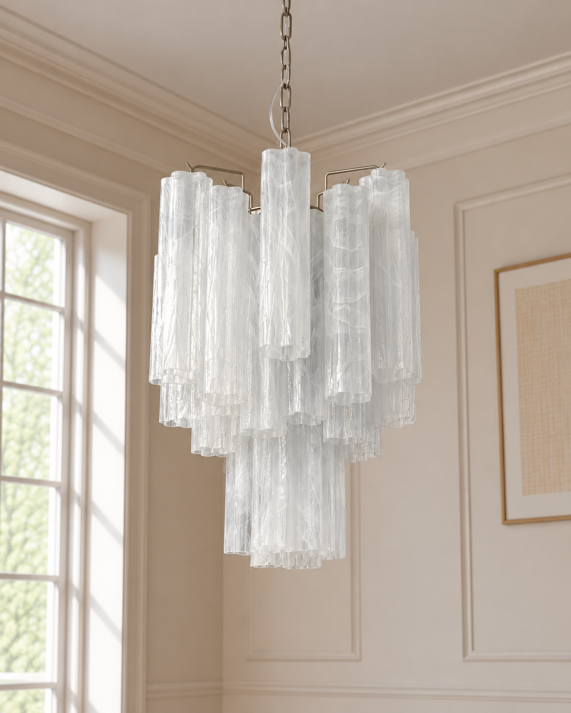 Murano lysekrone | Tuber | 30 glas | Hvid alabaster