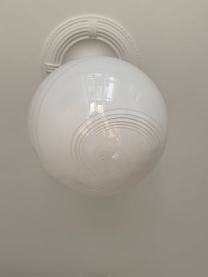 Murano pendant lamp oval and in classic white 6-swirl, 43 cm