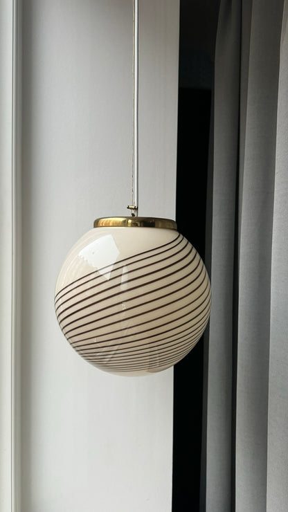 Murano round pendant with cream brown and white swirl, 25cm