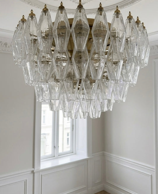 Murano lysekrone | Poliedri | 84 glas | Klart glas