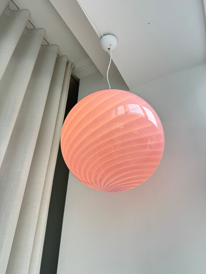 Lyserød Murano candy pendel, 40 cm