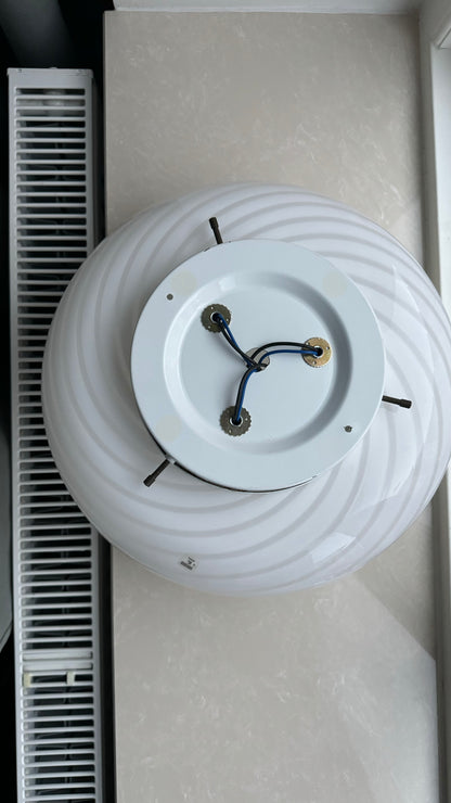 Vintage Murano ceiling lamp with white classic swirl, 38 cm