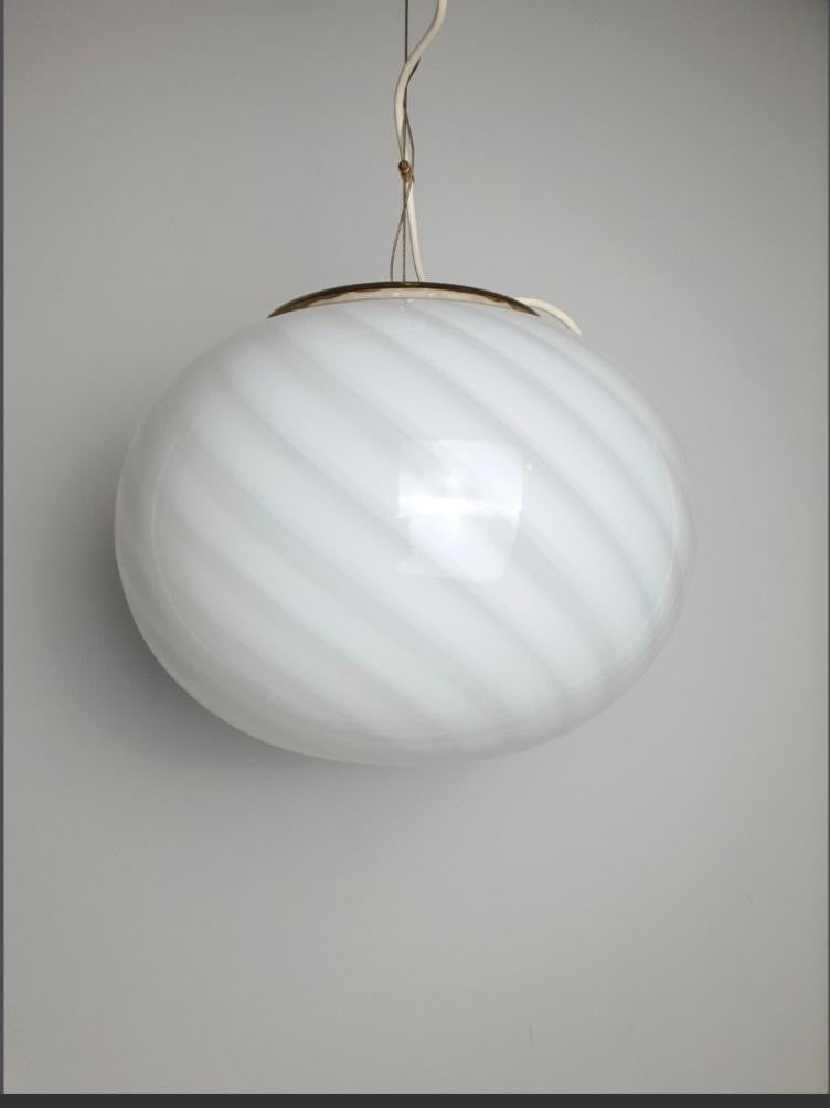Vintage Murano pendant white swirl, 37 cm