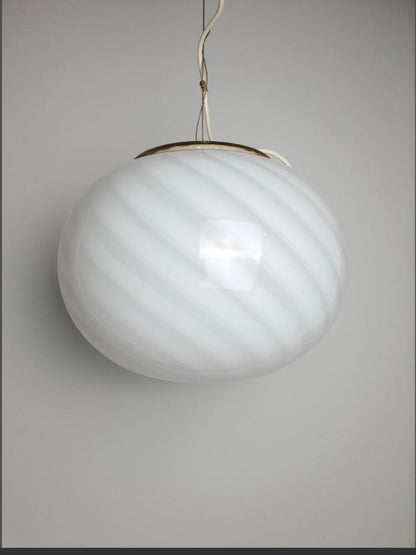 Vintage Murano pendant white swirl, 37 cm