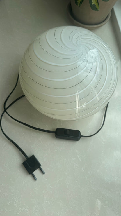 Murano table lamp with cream, white and green stripes, 20 cm