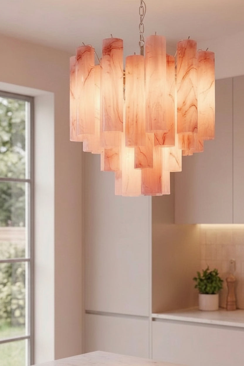 Murano lysekrone | Tuber | 36 glas | Lyserød alabaster