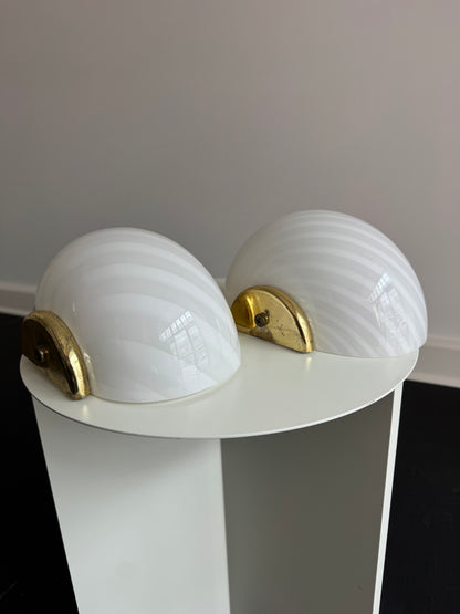 Vintage Murano muslinge væglampe m. patineret messing ophæng